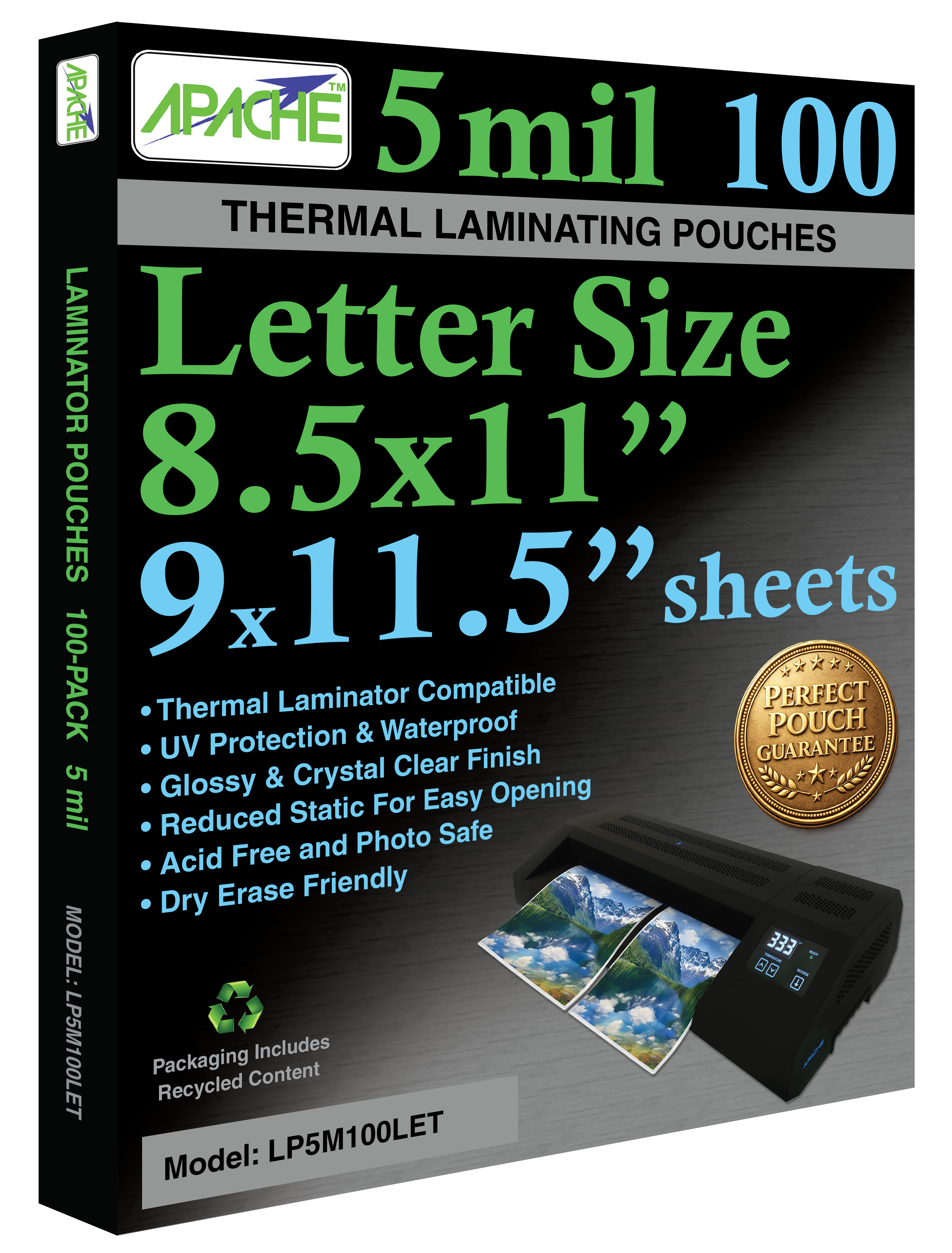 Apache Laminating Pouches, 5 mil, Letter Size, 100 Pack