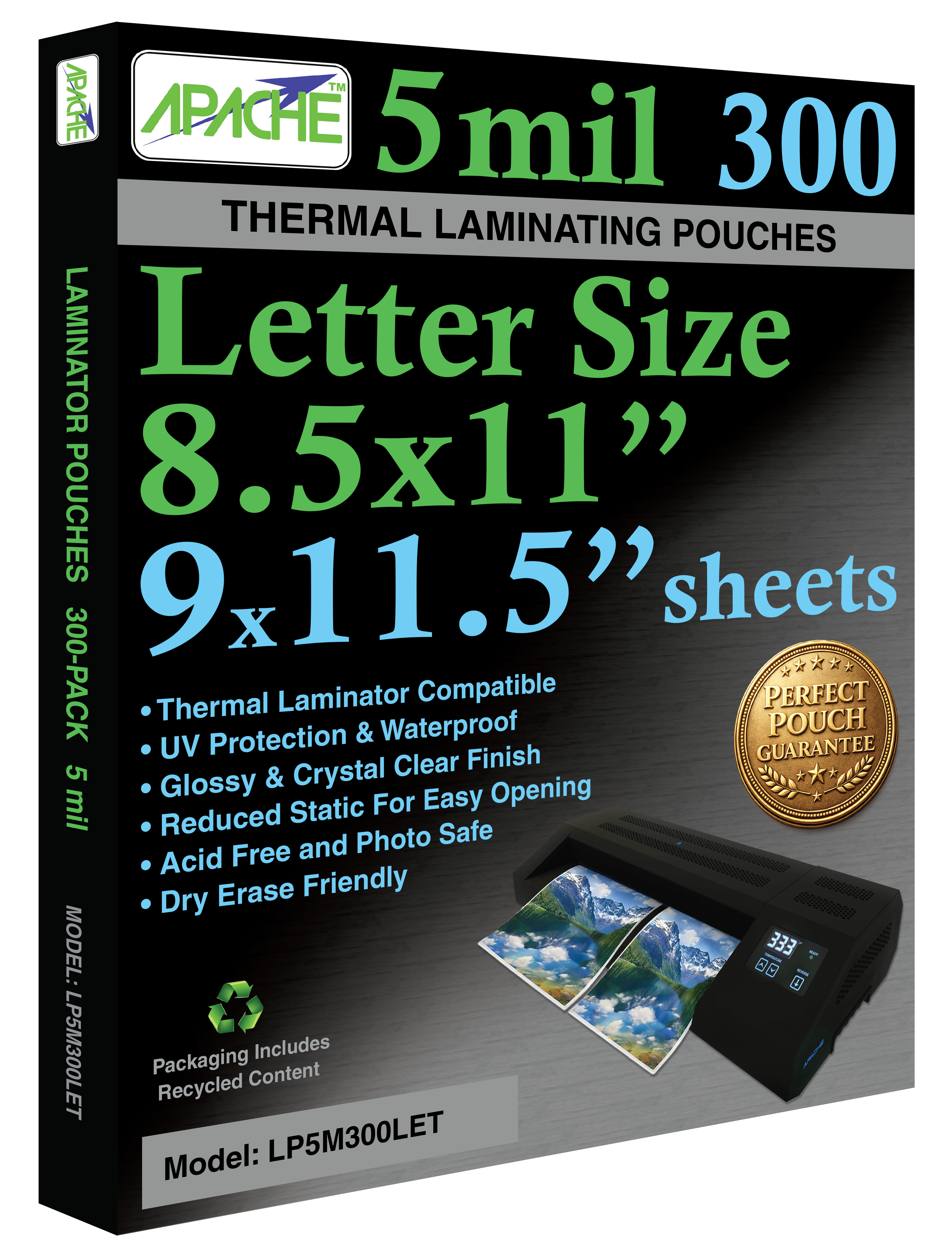 Apache Laminating Pouches, 5 mil, Letter Size, 300 Pack