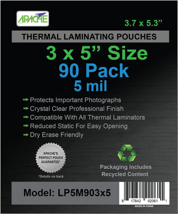 Apache Laminating Pouches, 5 mil, 3x5