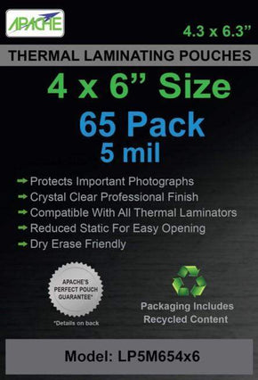 Apache Laminating Pouches, 5 mil, 4x6