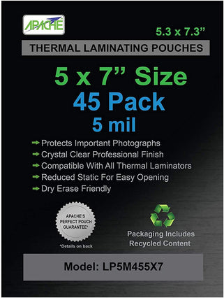 Apache Laminating Pouches, 5 mil, 5x7