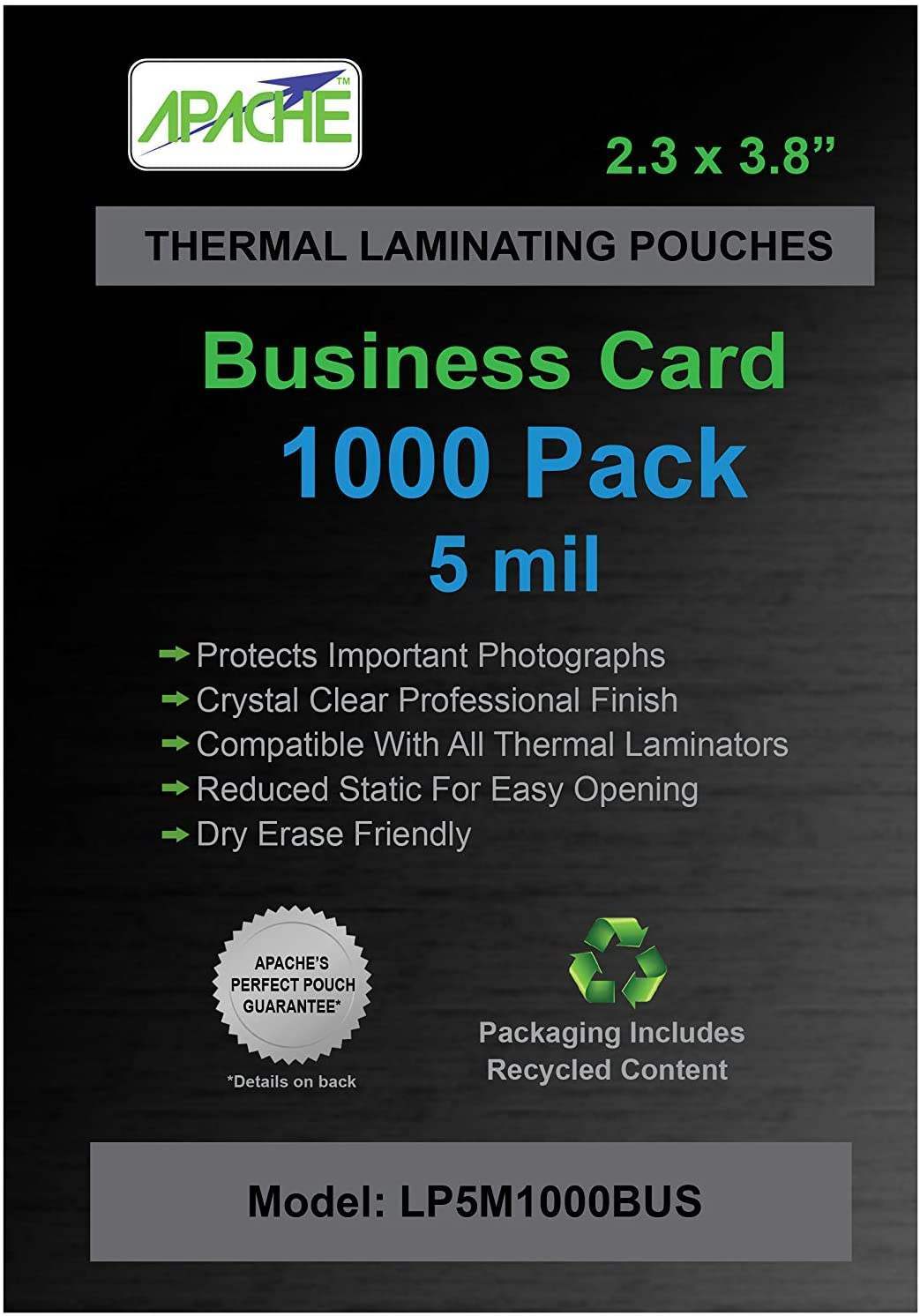 Apache Laminating Pouches, 5 mil, Business Card Size, 1000 Pack - Apache